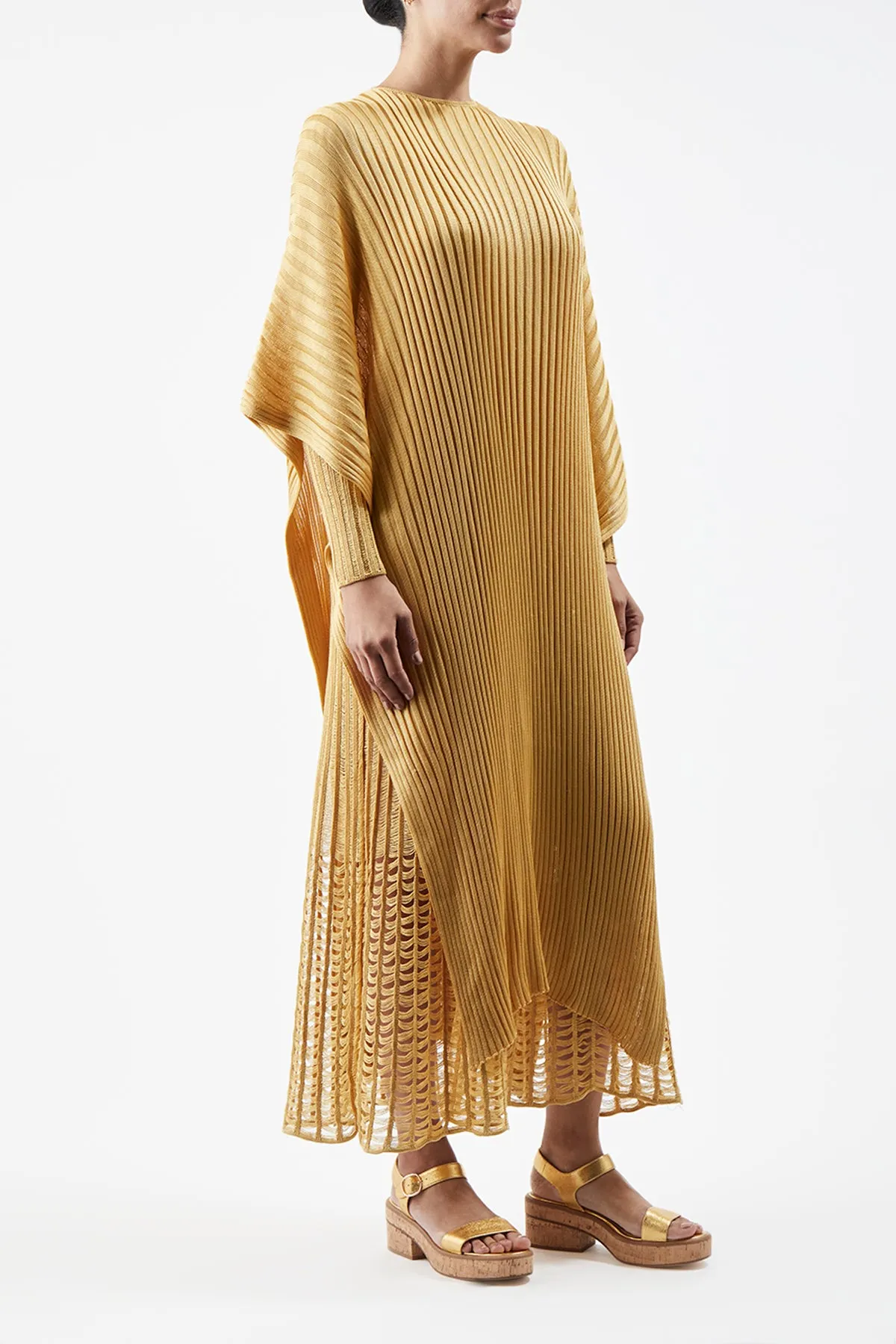 Taos Knit Poncho in Gold Silk