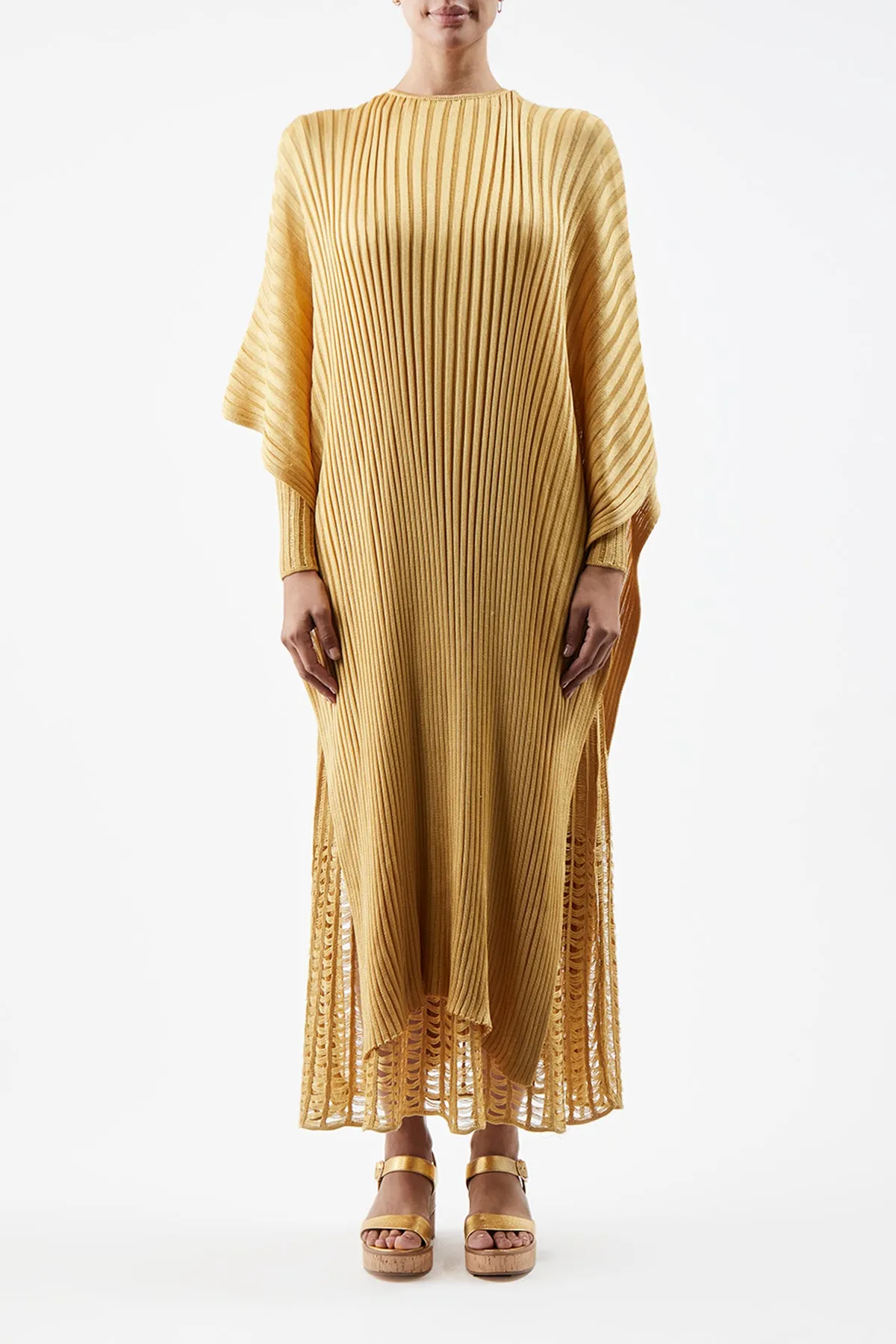 Taos Knit Poncho in Gold Silk