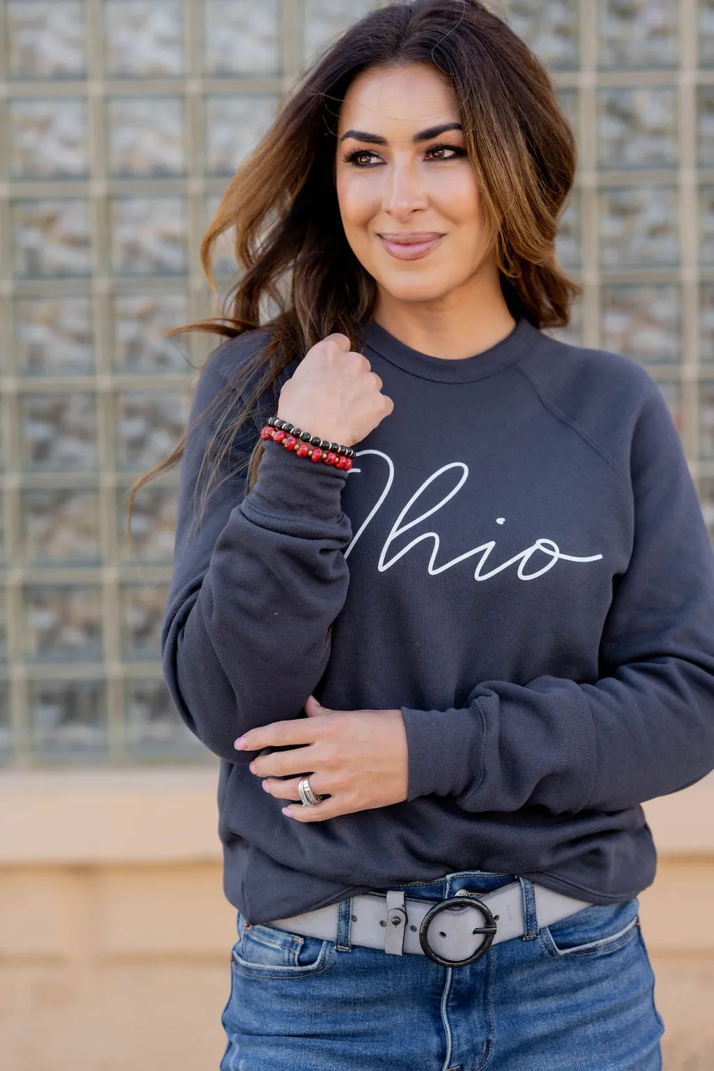 Thin Cursive Ohio Graphic Crewneck