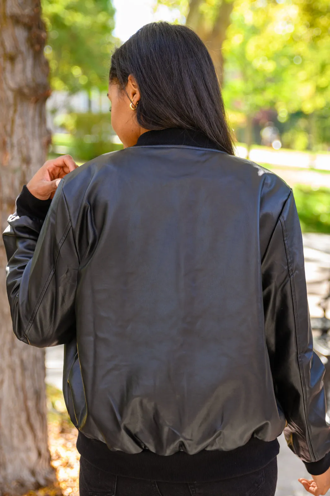 This Is It Faux Leather Bomber Jacket In Black - Mittoshop