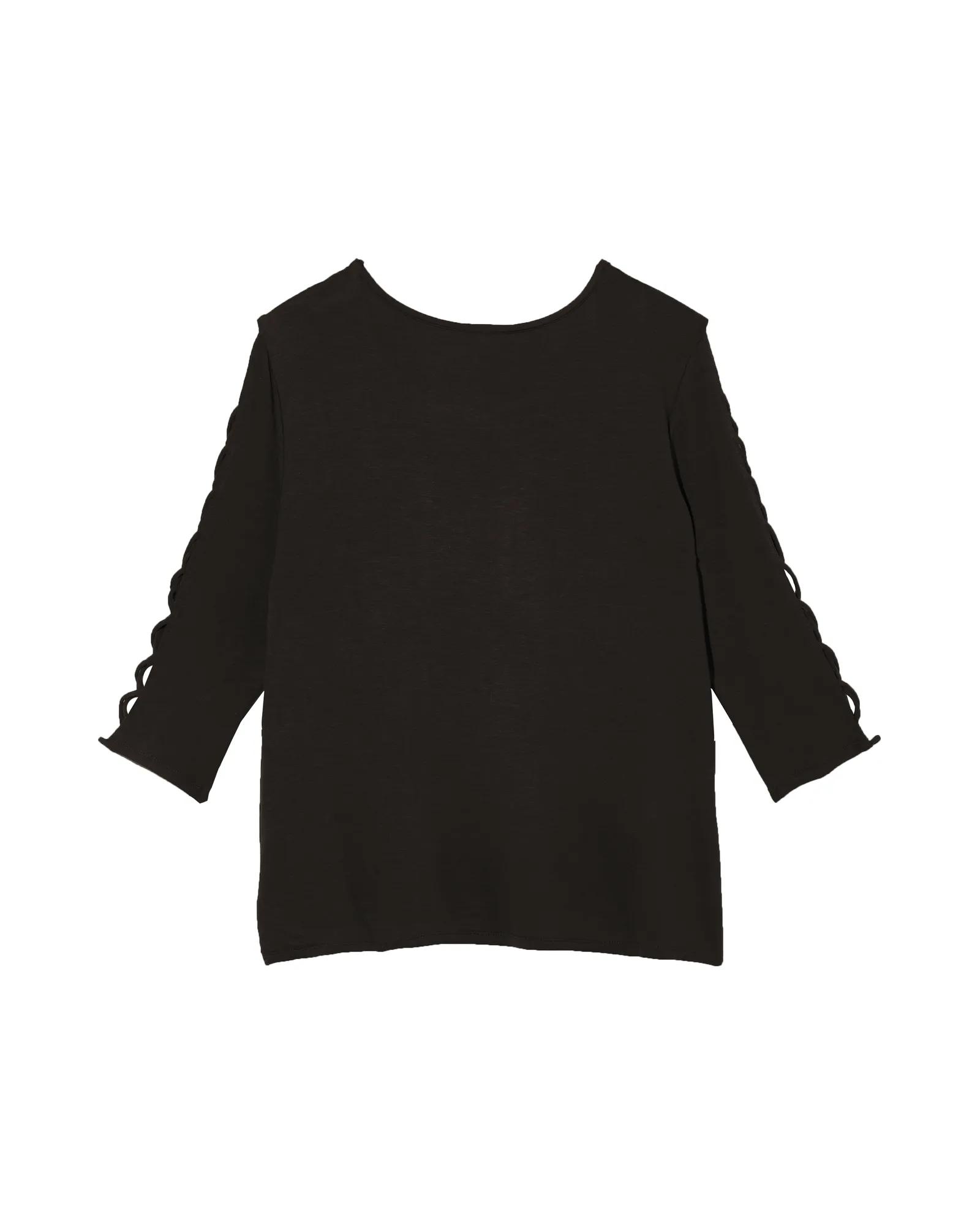 Tona Lattice Sleeve Knit Top | Black