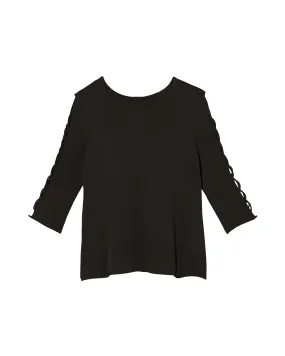 Tona Lattice Sleeve Knit Top | Black