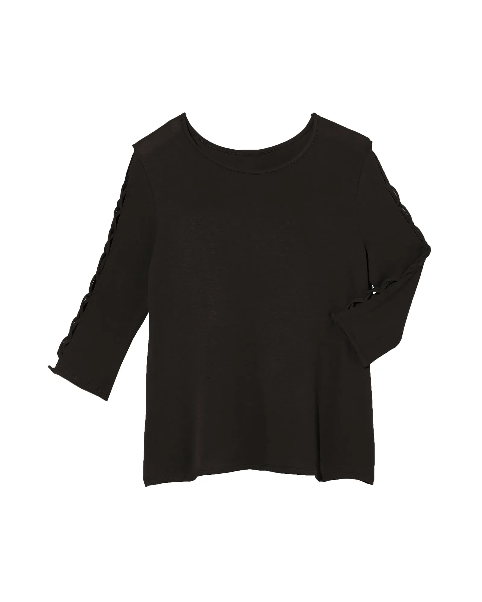 Tona Lattice Sleeve Knit Top | Black