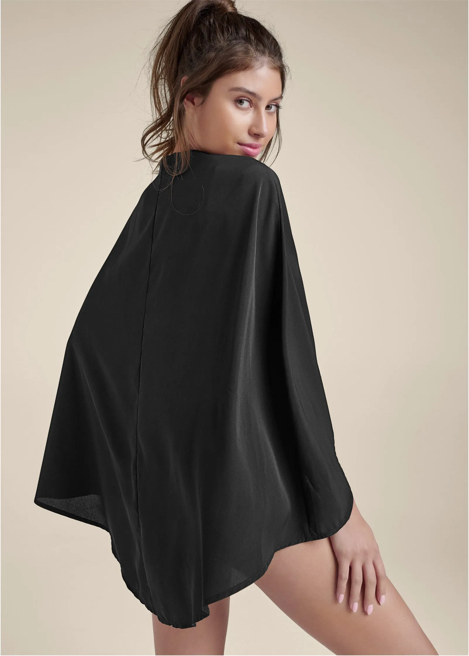 V-Neck Cape Bodysuit - Black