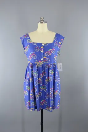 Vintage 1990s Bicycle Novelty Print Babydoll Dress