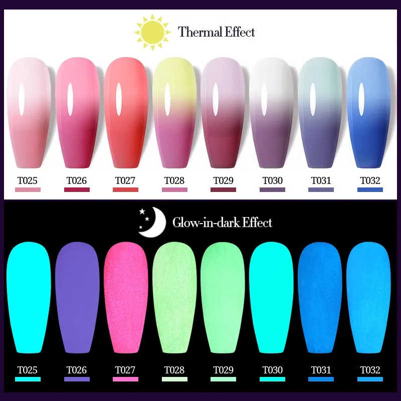 Wenkouban 7.5Ml Luminous Thermal Gel Nail Polish 2 In 1 Color Changing Glow In Dark Soak Off Manicuring UV Gel Nail Art Varnish