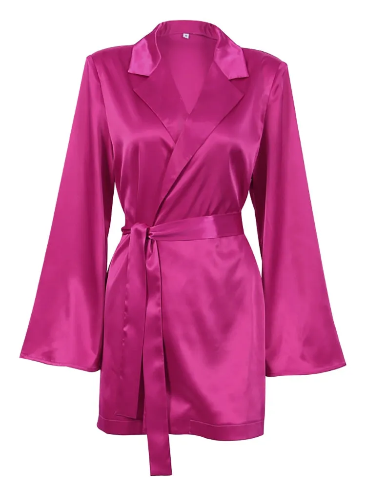 Wenkouban  Solid Ladies Pink Blazer Fashion Spring 2023 Long Sleeve Oversized Women Blazer Coat Elegant Sashes Satin Jackets