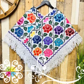 White Roses Design Embroider Poncho - Mañanita