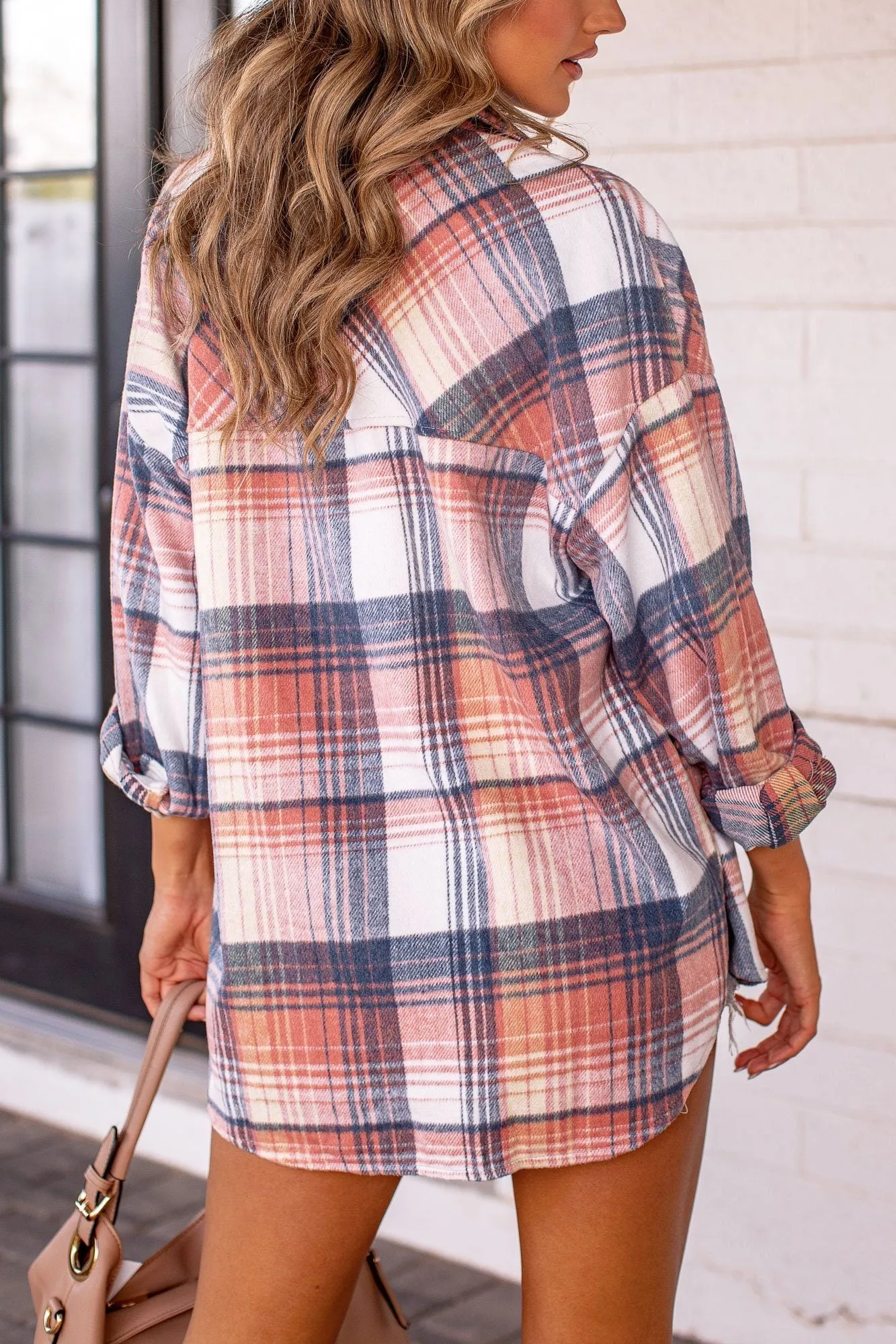 Winner Peach Plaid Shacket