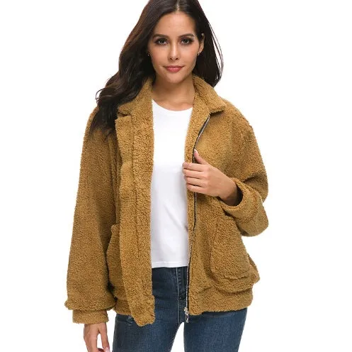 Women's zipper plush jacket