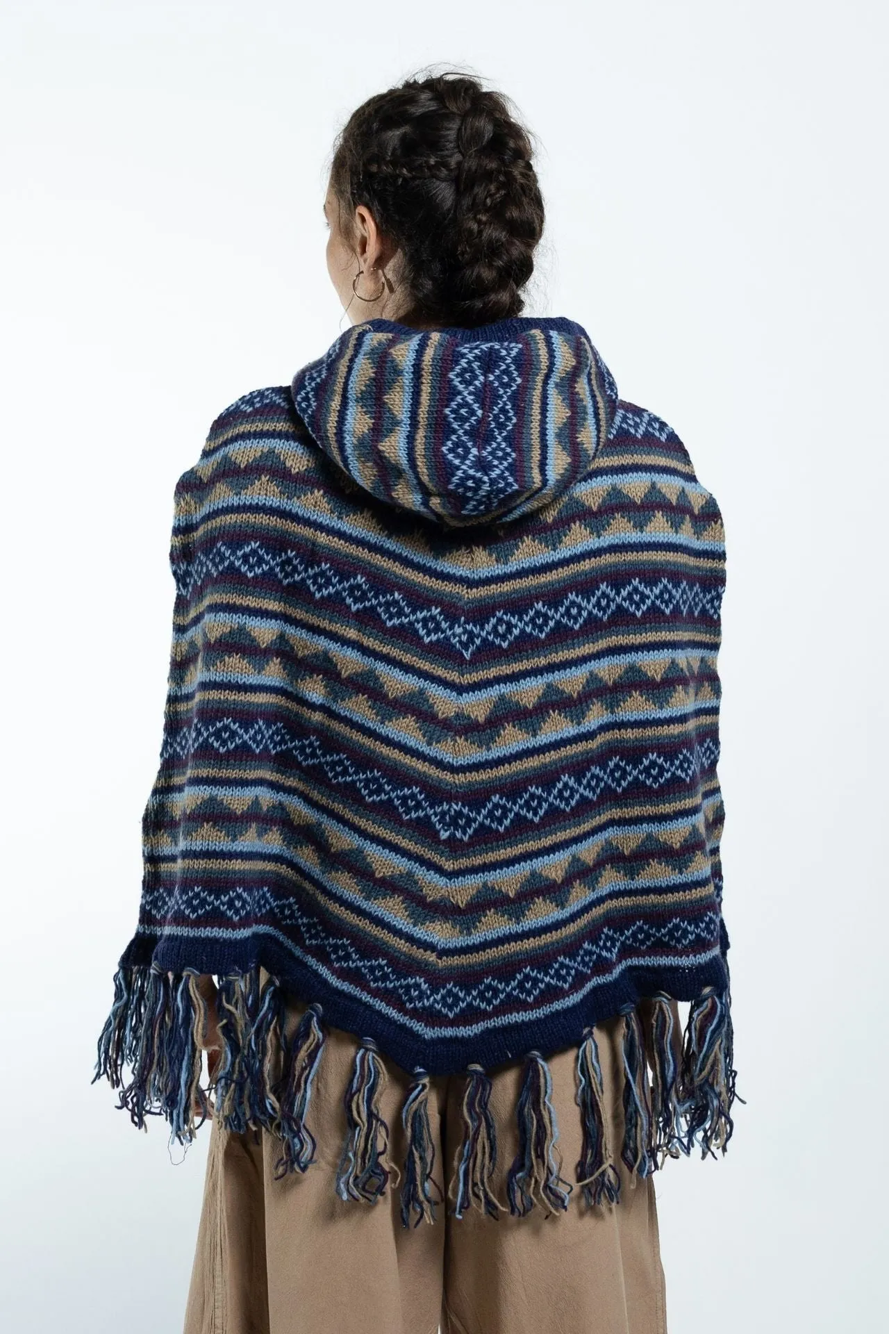 Wool Poncho - Blue