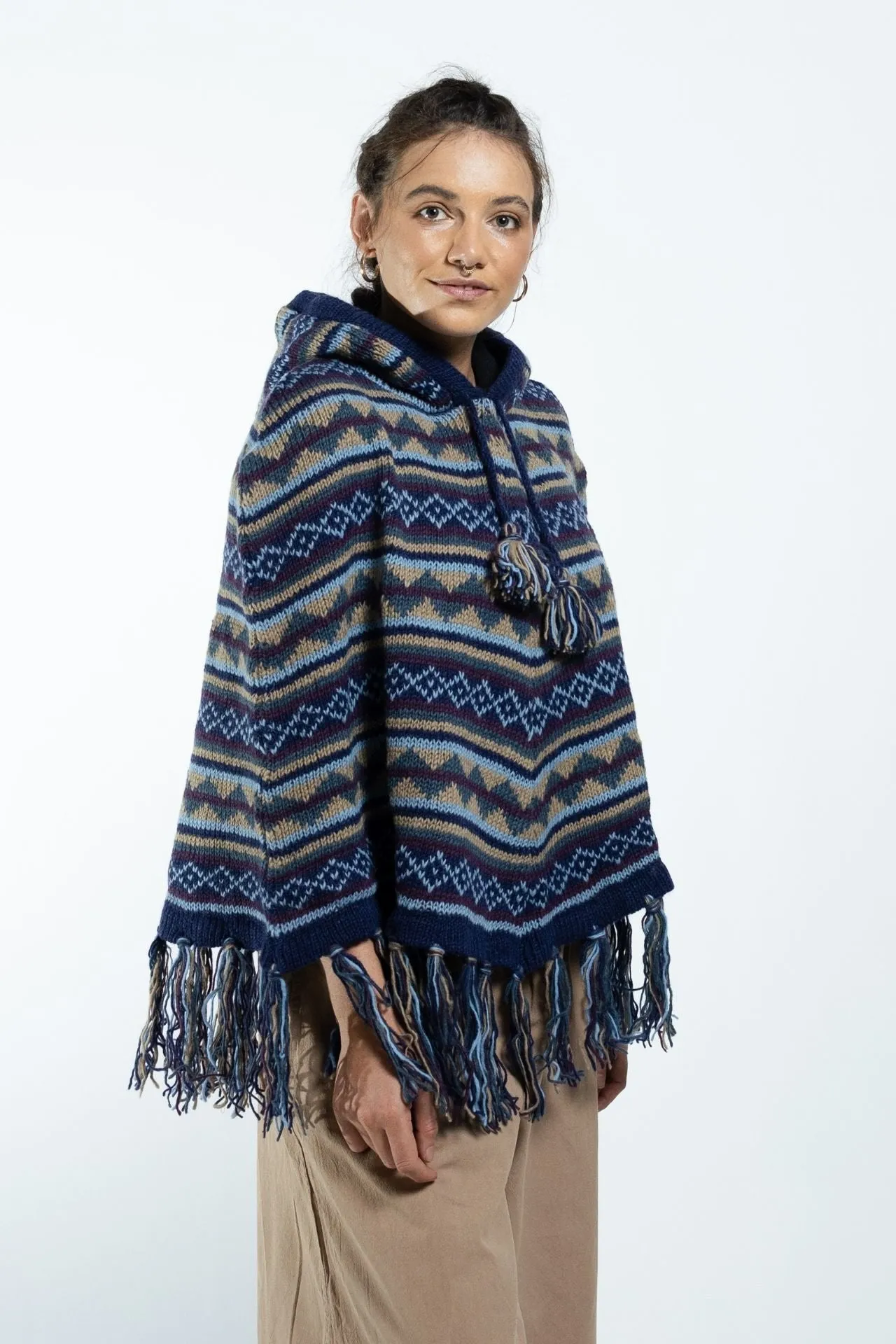 Wool Poncho - Blue