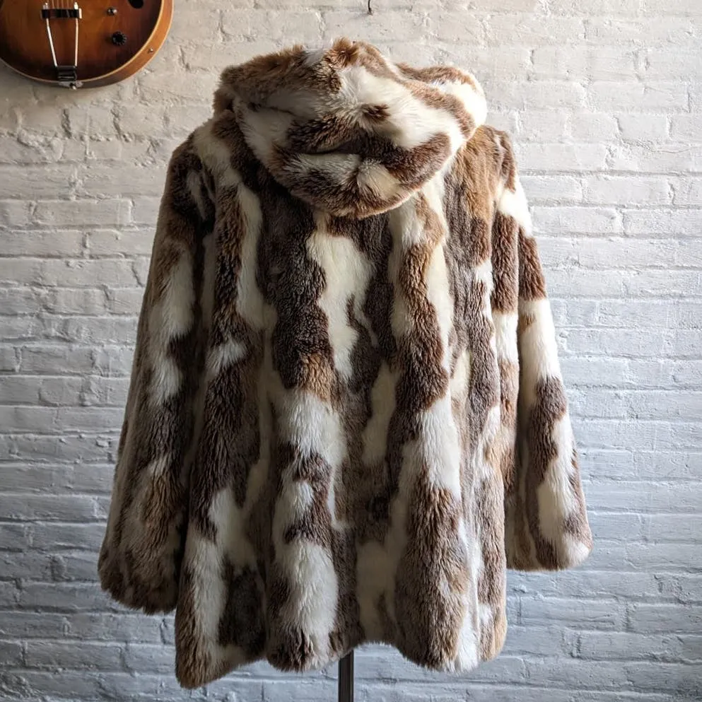 Y2K Vintage Mob Wife Fluffy Vegan Fur Coat Cow Print Shag Cowgirl Groovy Jacket