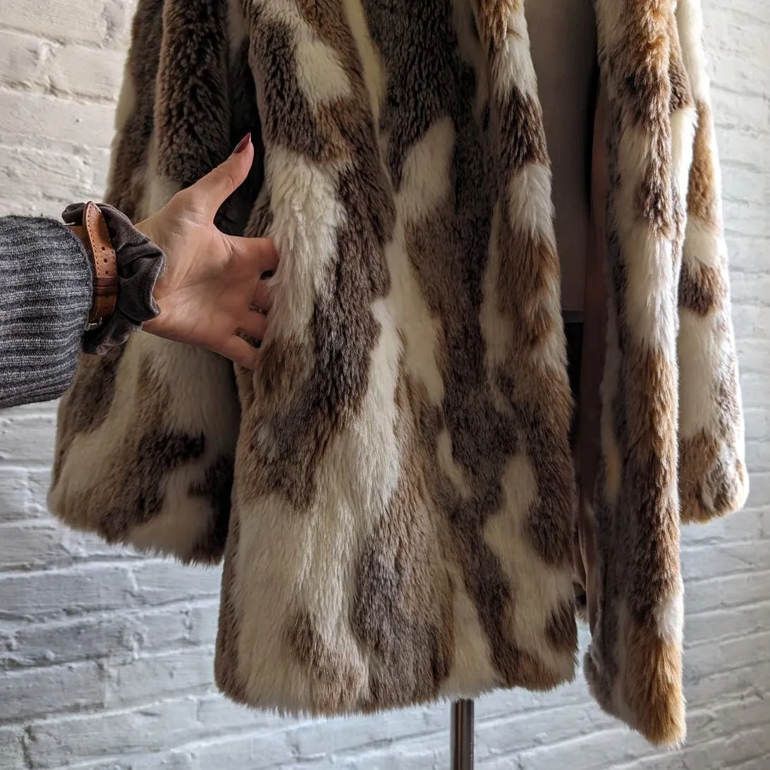 Y2K Vintage Mob Wife Fluffy Vegan Fur Coat Cow Print Shag Cowgirl Groovy Jacket