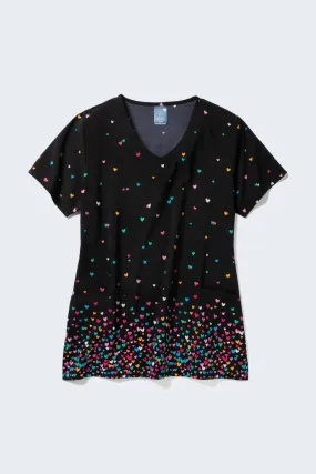 Z18213 Confetti Hearts Women's Print Scrub Top