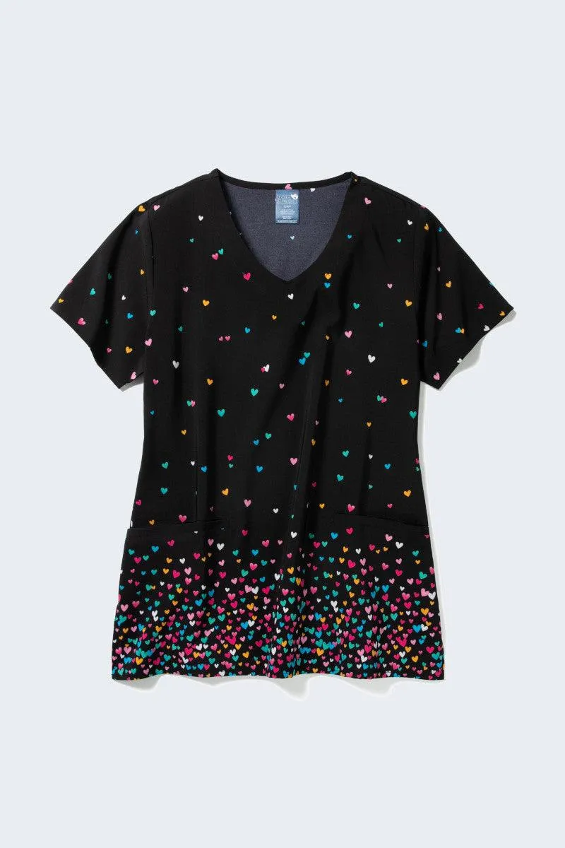 Z18213 Confetti Hearts Women's Print Scrub Top