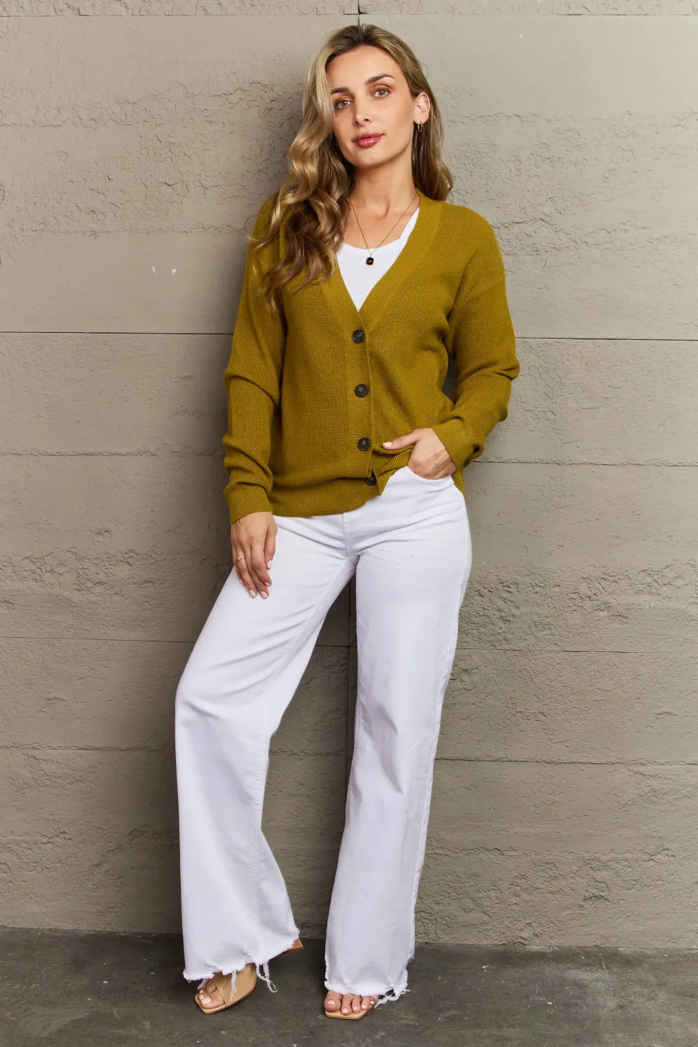 Zenana Kiss Me Tonight Full Size Button Down Cardigan in Chartreuse